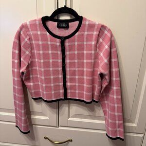 CIDER Pink Plaid Cropped Buttoned Down Cardigan Sweater (Size XL) VERY CUTE!‎
